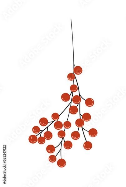 Obraz Yew branches with red berries. Vector icon
