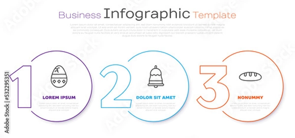 Fototapeta Set line Cracked egg, Ringing bell and Bread loaf. Business infographic template. Vector