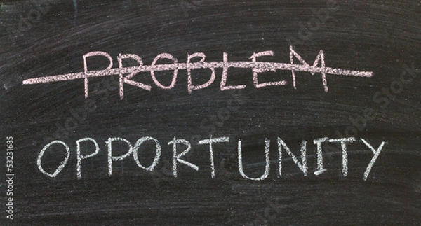 Fototapeta problems crossed out and opportunity on blackboard