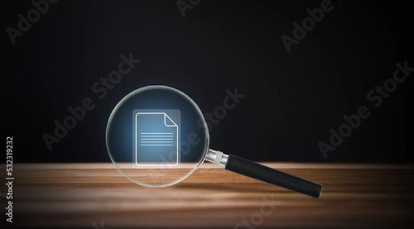 Fototapeta Magnifying glass and file icon