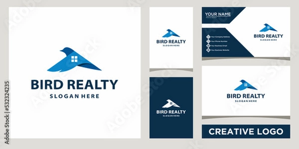 Fototapeta bird real estate logo design template with business card design