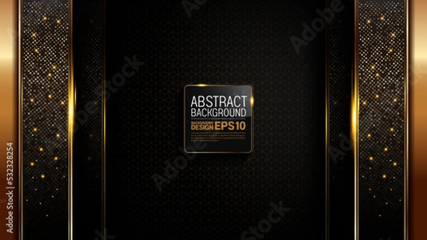 Obraz black gold background, luxury image abstract, straight lines overlap layer shadow gradients space composition, 3840 x 2160 monitor size for banner, flyer cover layout, template design