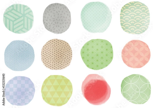 Fototapeta 和風水彩のアイコン・フレーム素材