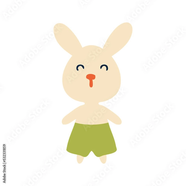 Fototapeta Hand drawn cute bunny in flat style. Perfect for T-shirt, logo and print. Childish isolated vector illustration for decor and design.