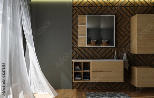 Fototapeta bathroom and decoration copy space - 3D rendering.