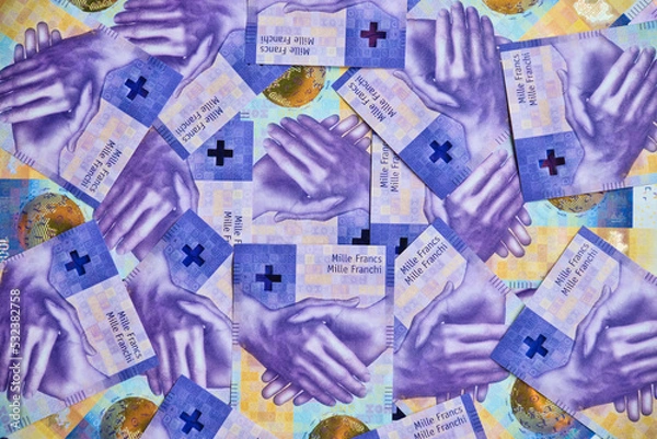 Obraz Swiss currency collage background. 1000 swiss francs