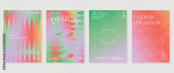 Fototapeta Abstract vibrant gradient background vector. Futuristic style cover template with colorful, geometric shapes, green, pink. Modern wallpaper design perfect for poster, flyer, decorative, card, prints.