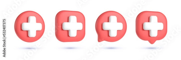 Fototapeta Big collection Medicine red signs 3d. Plus mark. Vector illustration 3d
