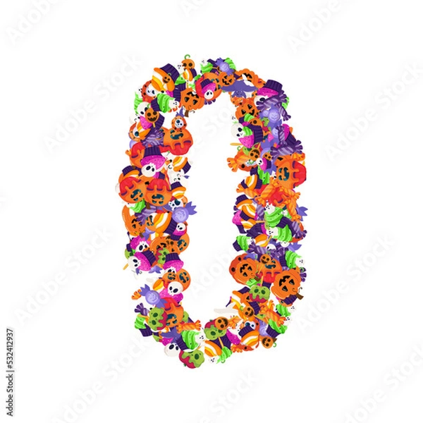 Obraz Alphabet collection from A to Z made of cartoon Halloween candies and treats.