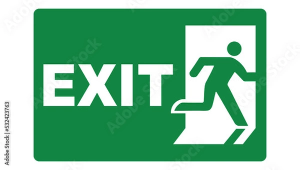 Fototapeta Emergency exit or fire exit sign vector design. Green emergency exit sign.