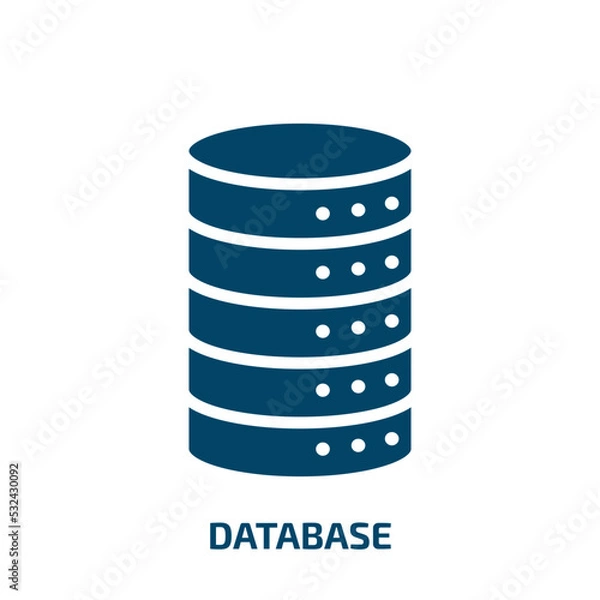 Fototapeta database icon from artificial intellegence and future technology collection. Filled database, data, communication glyph icons isolated on white background. Black vector database sign, symbol for web