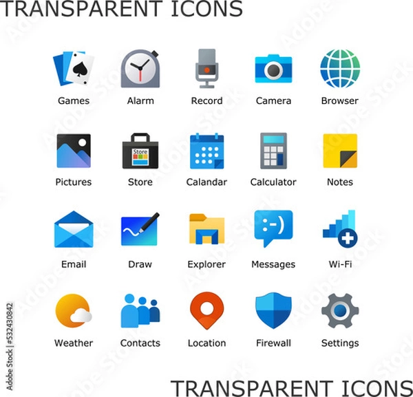 Obraz desktop, icon, set, icons, vector, web, business, symbol, internet, computer, button, illustration, design, sign, media, communication, technology, flat, mobile, music, mail, camera, video, phone, ban