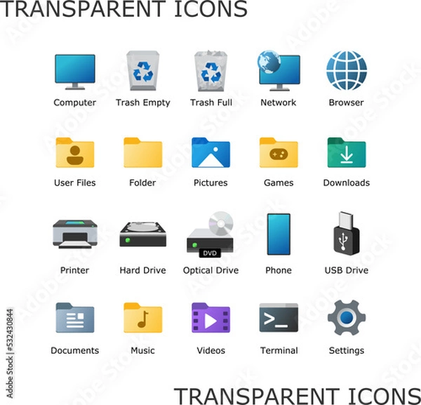 Obraz desktop, icon, set, icons, vector, web, business, symbol, internet, computer, button, illustration, design, sign, media, communication, technology, flat, mobile, music, mail, camera, video, phone, ban