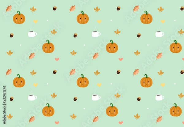 Obraz Pattern background with pumpkin and coffee