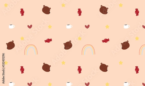Obraz Pattern background with bear and rainbow