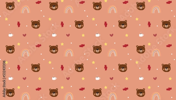 Obraz pattern background with bear and rainbow