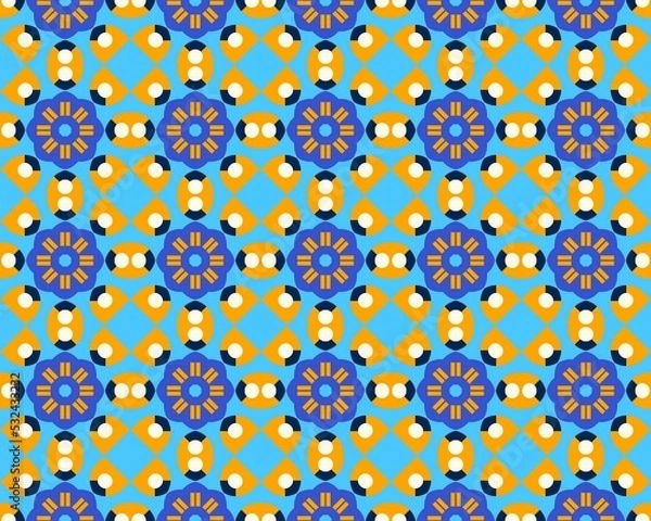Fototapeta Geometric seamless abstract fabric Design with multicolor Pattern native tribal symmetrical Perfect