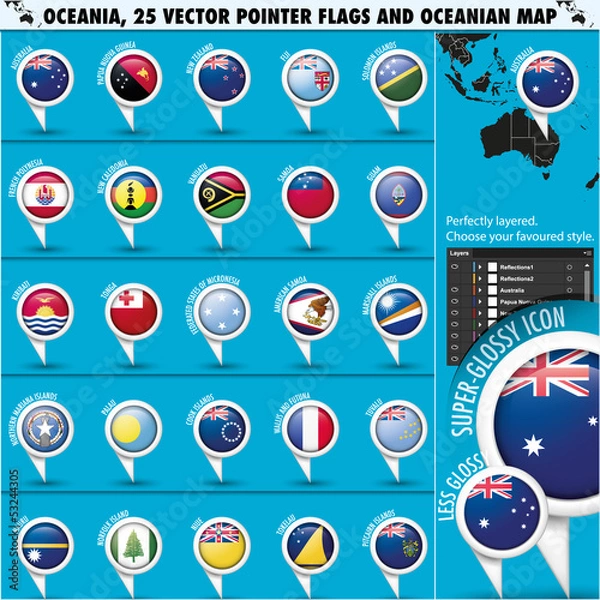 Fototapeta Australian, Oceania Round Pointer Flag and map