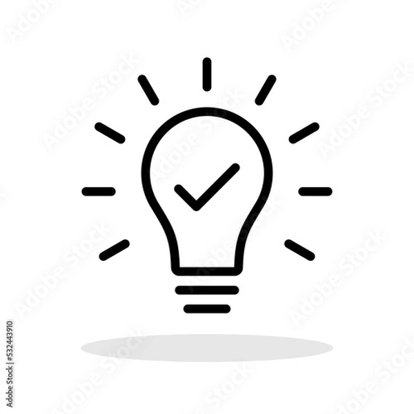 Obraz Hint icon in trendy flat style. Lightbulb with checkmark symbol for your web site design, logo, app, UI Vector EPS 10.