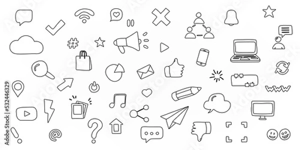 Fototapeta Set of hand drawn social icons illustration