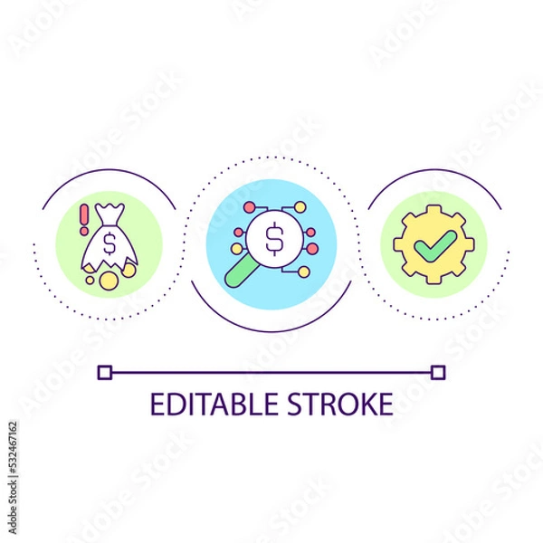 Fototapeta Prevention of money losing loop concept icon. Insurance for bank customers. Finances security abstract idea thin line illustration. Isolated outline drawing. Editable stroke. Arial font used