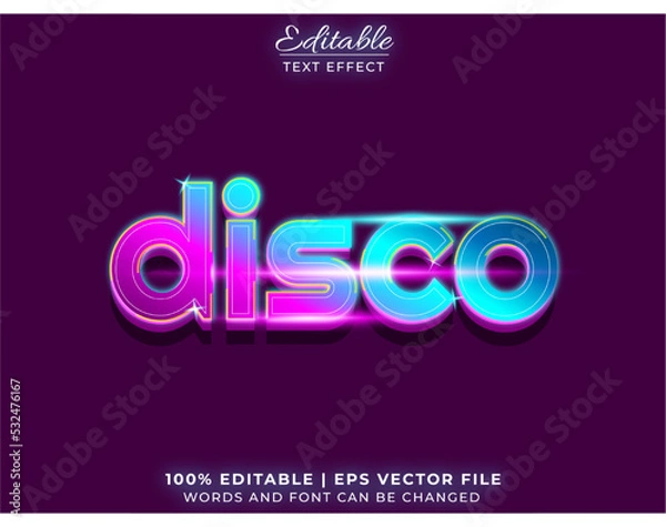 Obraz Realistic  glow disco with gradient color mock up 3d editable text effect Premium Vector