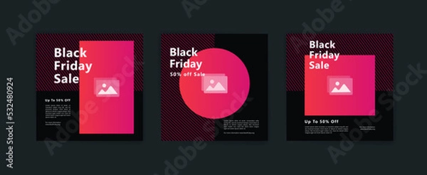 Fototapeta Social media post template for black friday sale. Banner vector for social media ads, web ads, business messages, discount flyers and big sale banners.
