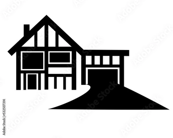 Fototapeta House With Large Paved Driveway Vector Image