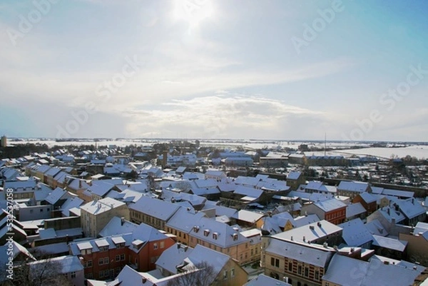 Obraz Panoramablick über verschneite Ortschaft