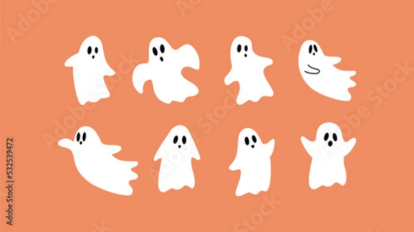 Fototapeta Flat halloween ghost collection with different face expression