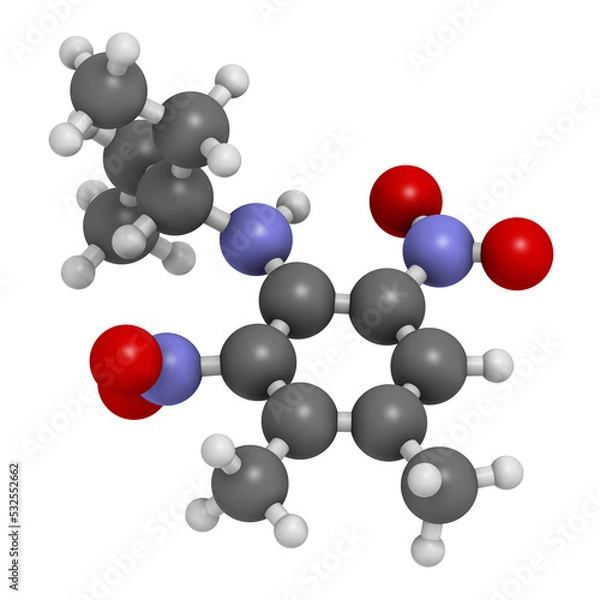 Fototapeta Pendimethalin herbicide molecule, 3D rendering.