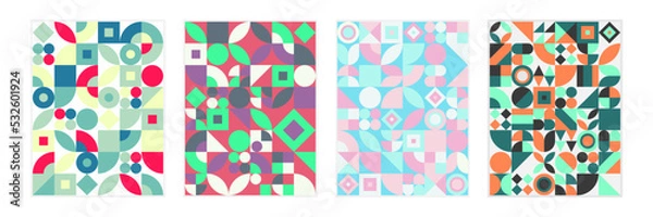 Obraz Abstract Bauhaus geometric pattern background, vector circles, triangles, squares, diamonds and square lines color art design. Colorful Bauhaus pattern background. colorful wall art.