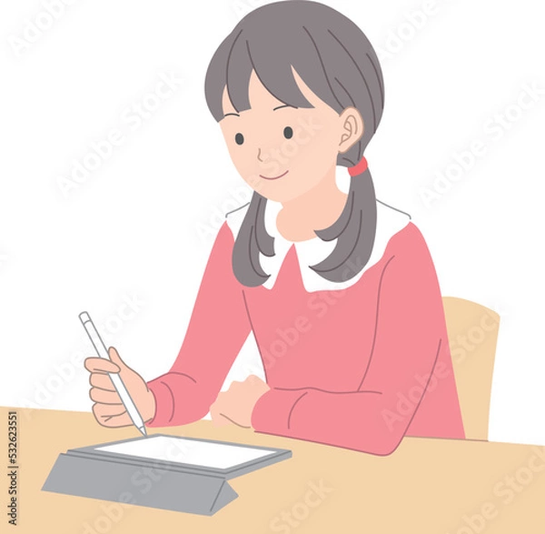 Fototapeta タブレットで勉強をする女子学生