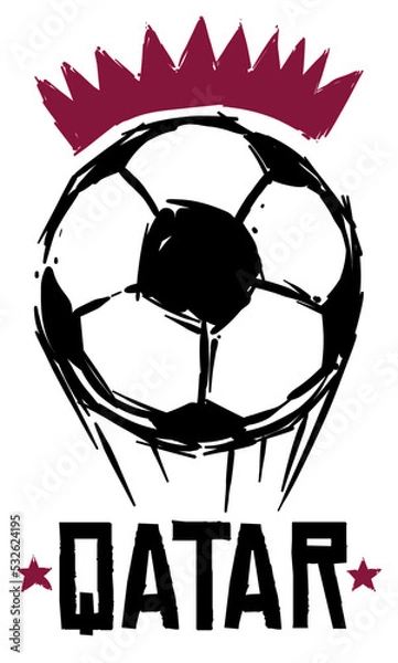 Fototapeta Brushstroke Design with Soccer Ball with Crown like Qatar Flag, Vector Illustration