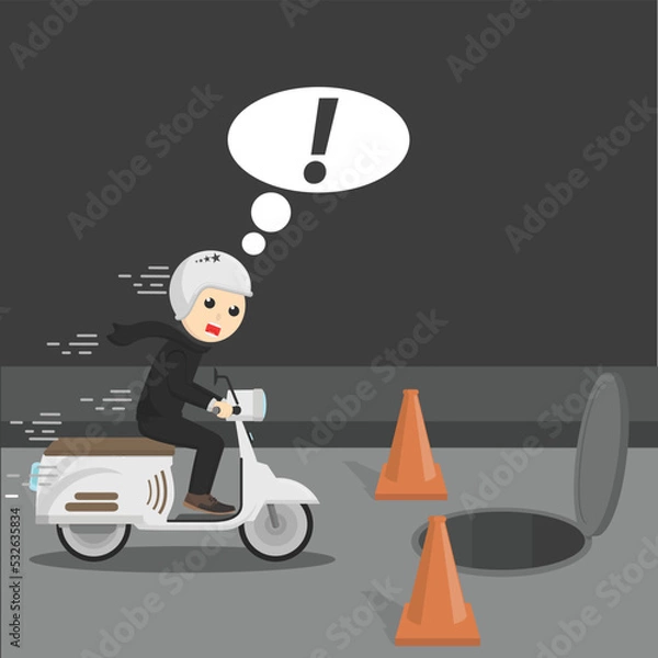 Fototapeta businessman drive with scooter open sewer hole