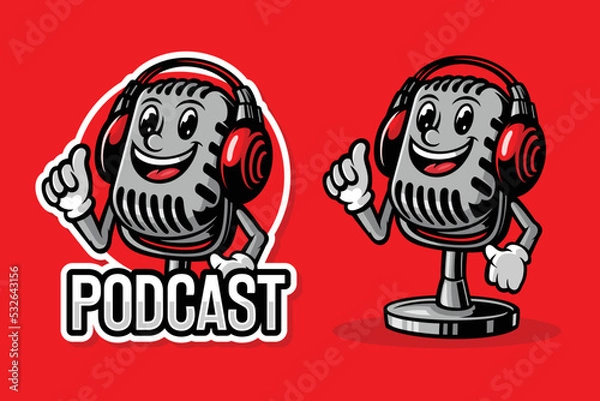 Fototapeta Podcast mascot cartoon character - Stock vector illustration image