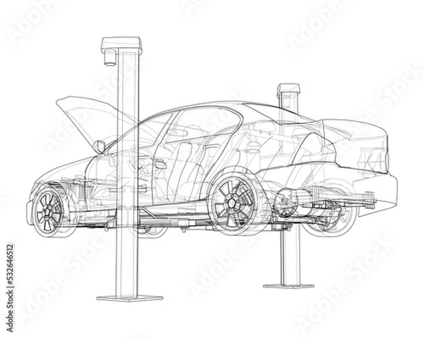 Fototapeta Car lift stand tower with car. Vector