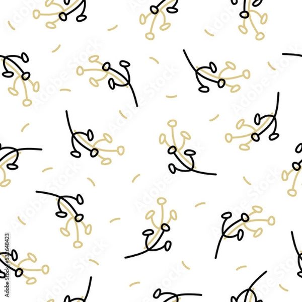 Fototapeta Abstract ornamental plants, black and beige. Floral seamless pattern. Flat vector illustration.