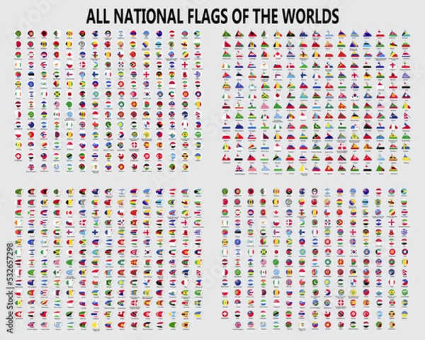 Fototapeta All national flags of the worlds.Different Styles: Circle, Square, Rectangle - Vector Flat Icons