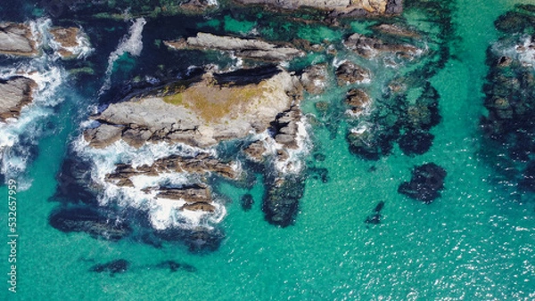 Fototapeta Vista aérea con drone en la playa Valdoviño, Ferrol, Galicia, España