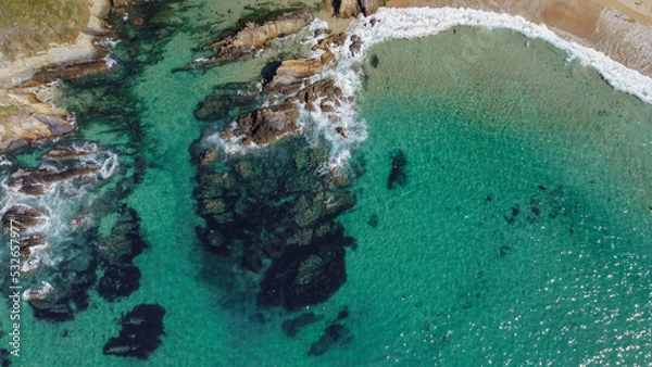 Fototapeta Vista aérea con drone en la playa Valdoviño, Ferrol, Galicia, España