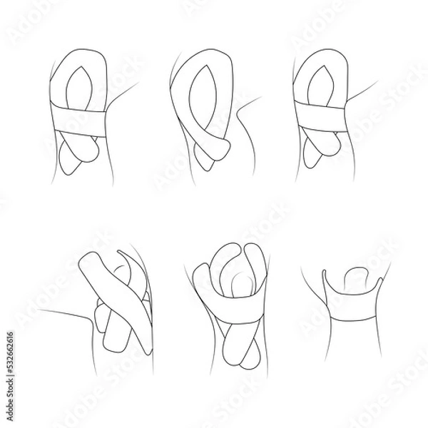 Obraz Kinesiology therapeutic sports tape on knee set sketch vector illustration.