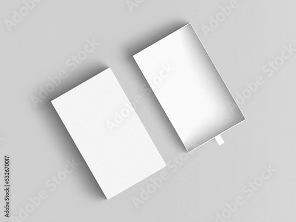 Obraz Sliding drawer box packaging mockups. 3D illustration object. Top view.