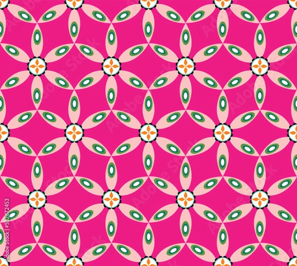 Obraz Abstract Retro Geometric Floral Tile Style Seamless Pattern Trendy Fashion Colors Perfect for Allover Fabric Print or Wrapping Paper Elegant Minimal Art Design