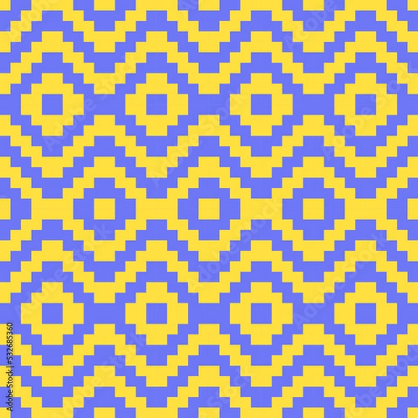 Fototapeta Abstract geometric pattern with blue or purple stripes lines connected like wave and flower on yellow background
