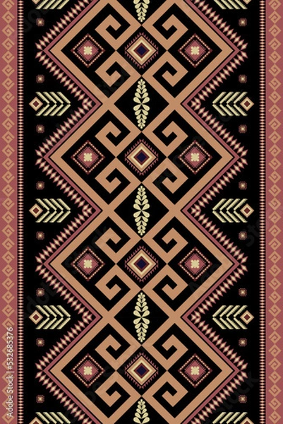Fototapeta Geometric seamless ornaments for textiles, ceramics, wallpaper, web cards, ethnic patterns, border ornaments, design, native motifs, ornaments in brown shade on black background