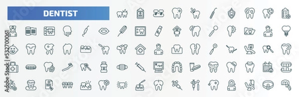 Fototapeta special lineal dentist icons set. outline icons such as toothache, sealants, medical list, periodontal scaler, sick boy, healthy boy, broken tooth, dental plaque, clean tooth, shiny tooth line