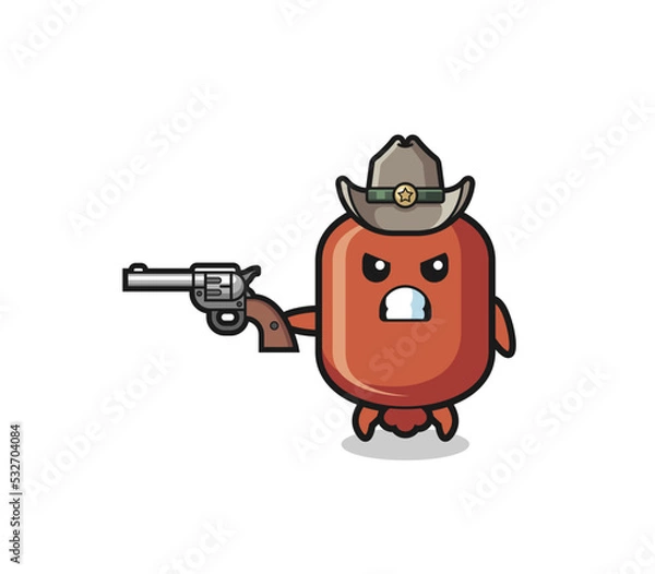 Fototapeta the sausage cowboy shooting with a gun