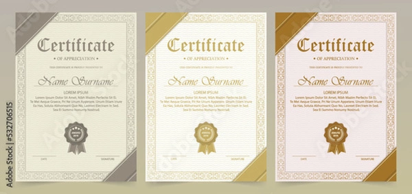 Obraz Certificate Appreciation Template With Vintage Gold Border