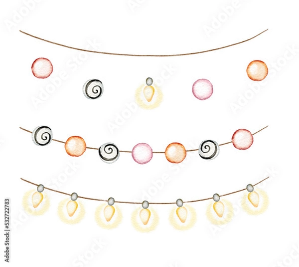 Fototapeta Watercolor halloween garland illustration. Greeting card template. Banner design. Party decoration. Happy festive design